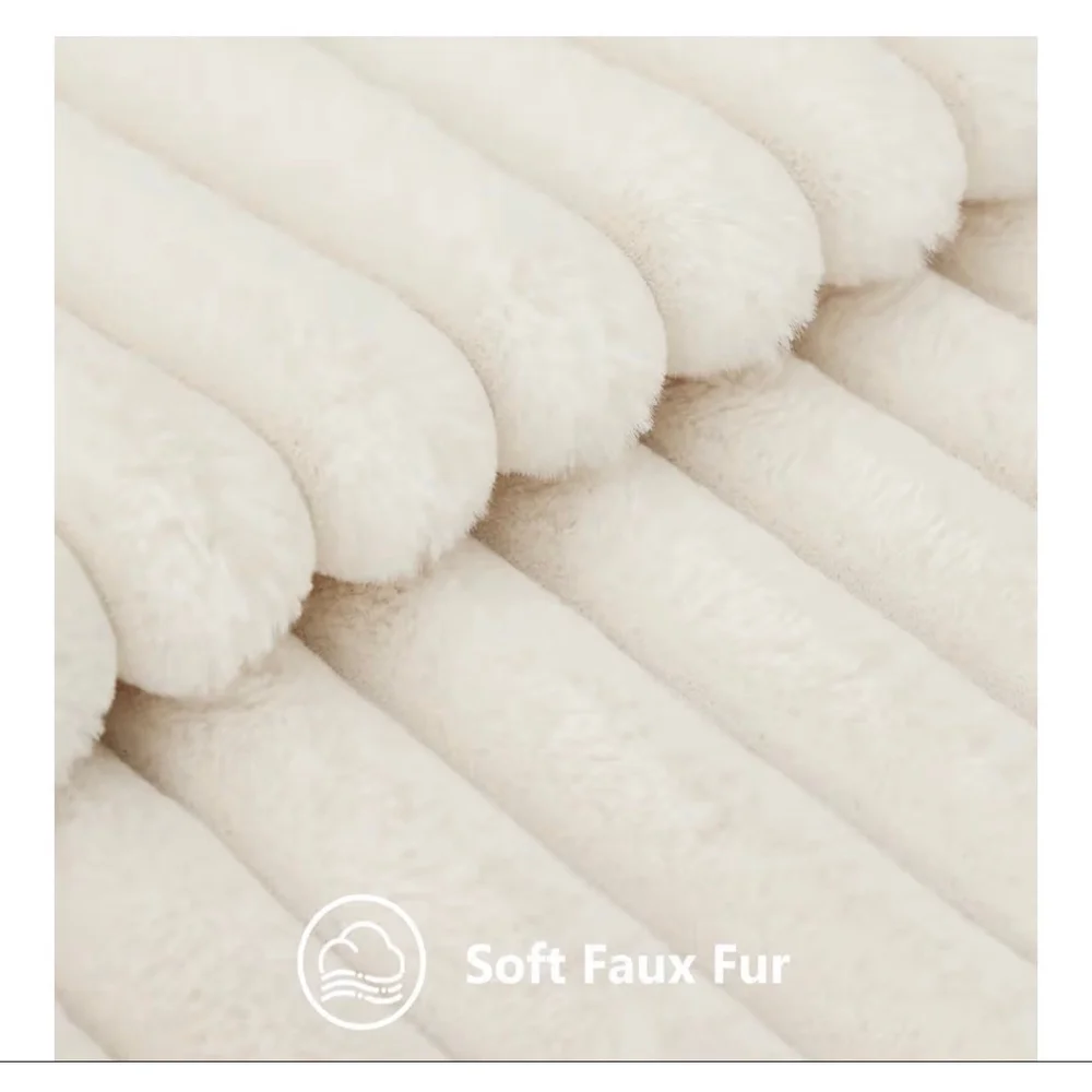 NEW Cream Cozy Faux Fur Throw Pillow Covers 24” Set of 2 Plush Striped